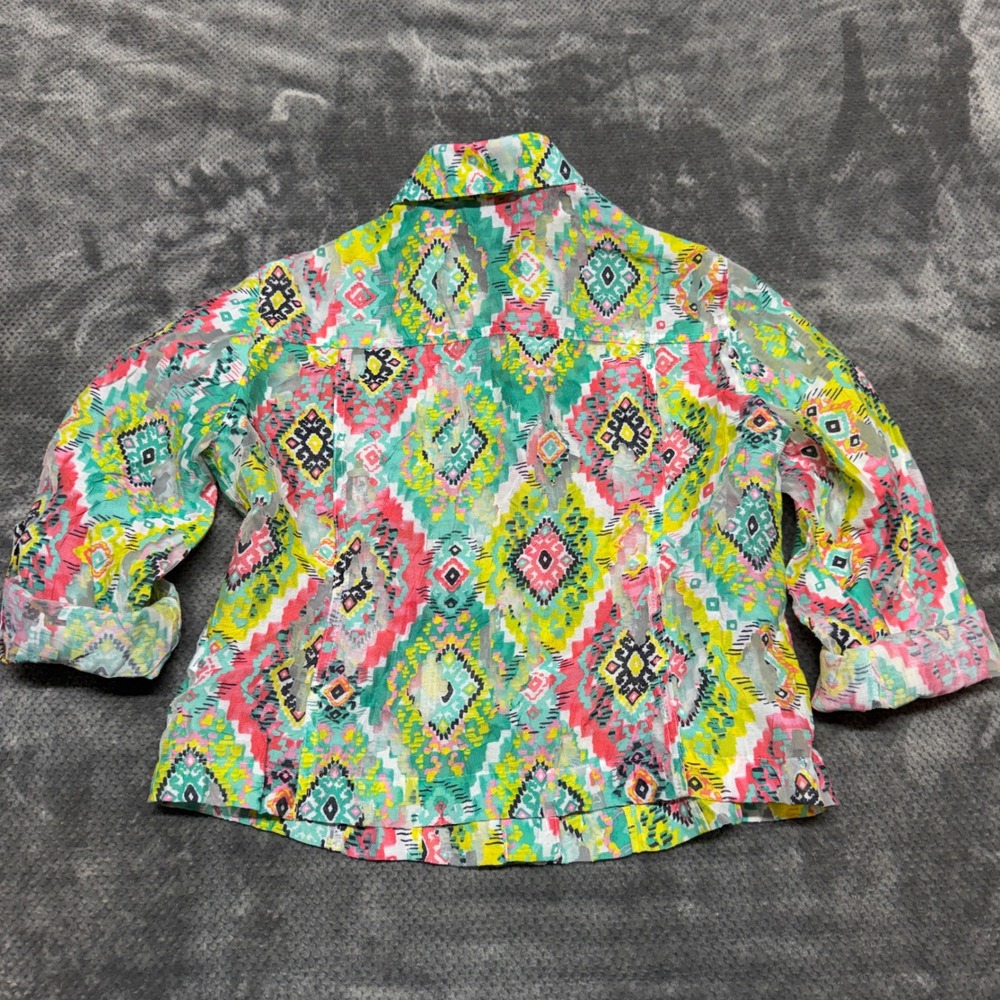 Ruby Rd Petite Tribal Geometric Print Button Front Jacket Multi Color Size 8P - Picture 2 of 6